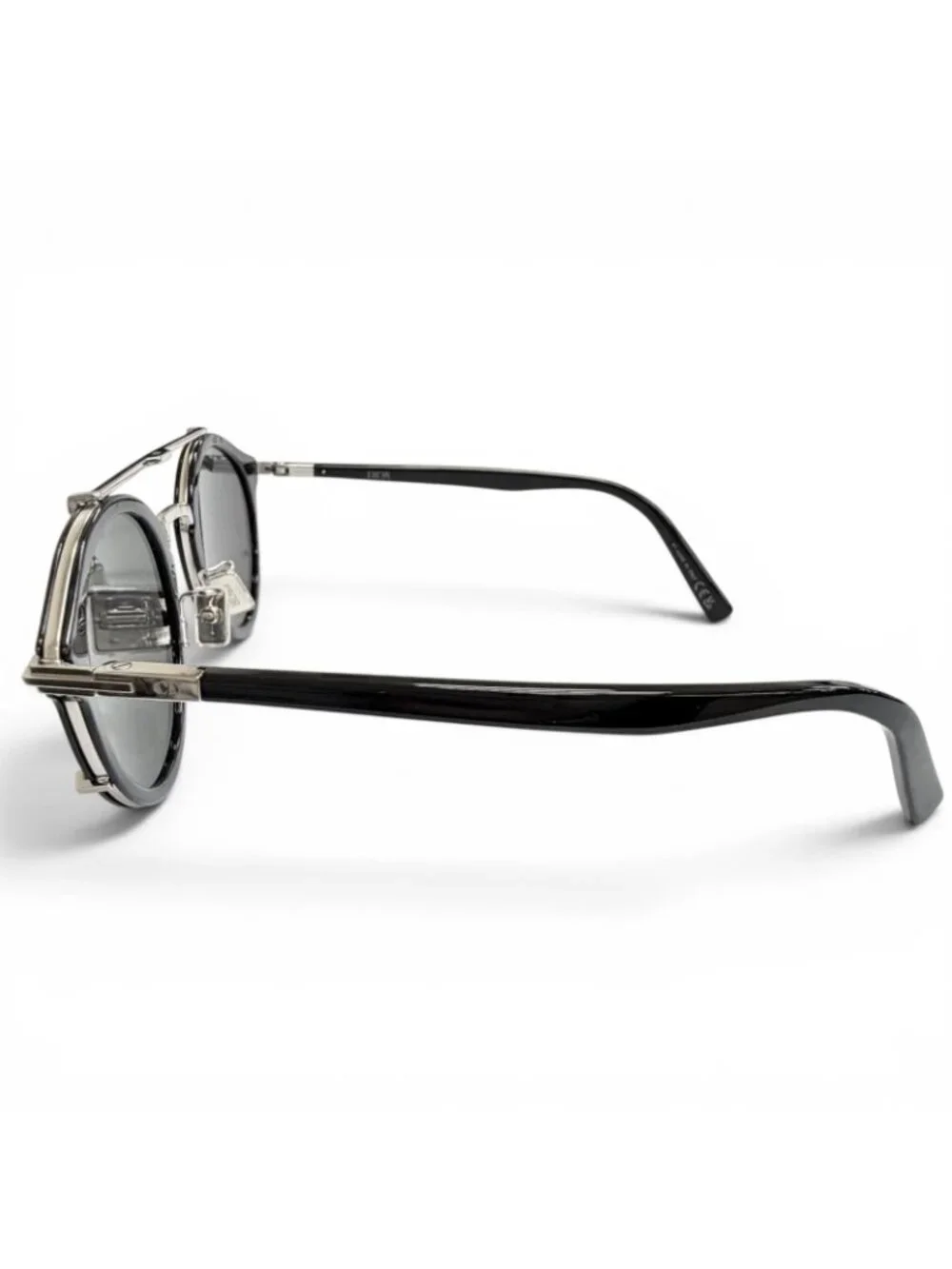 Dior Homme Blacksuit R7u Pantos Two Bridge Round Sunglasses Black Silver Eyewear